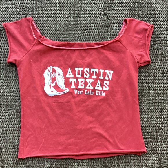 John Galt Red Austin, Texas Cropped T-shirt - see measurements - Picture 1 of 5